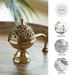 🕯️ Inayaat Hand-Etched Brass Incense Burner & Diffuser – Antique Yellow Finish