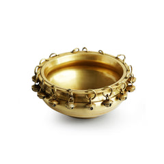 'Zeenat' Handcarved Brass Urli Bowl With Bells (15 cm, 600 ml, 940 grams)