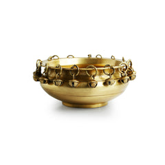 'Zeenat' Handcarved Brass Urli Bowl With Bells (15 cm, 600 ml, 940 grams)