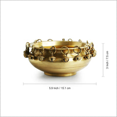 'Zeenat' Handcarved Brass Urli Bowl With Bells (15 cm, 600 ml, 940 grams)