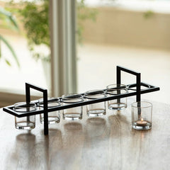 🕯️ Floating Flame Rectangular Tea Light Holder – Handcrafted Iron & Glass Centerpiece