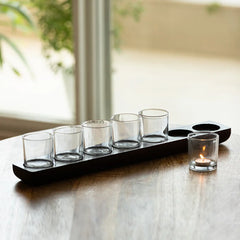 🕯️ Linear Flame Wooden Tea Light Holder – Handcrafted Mango Wood Decor