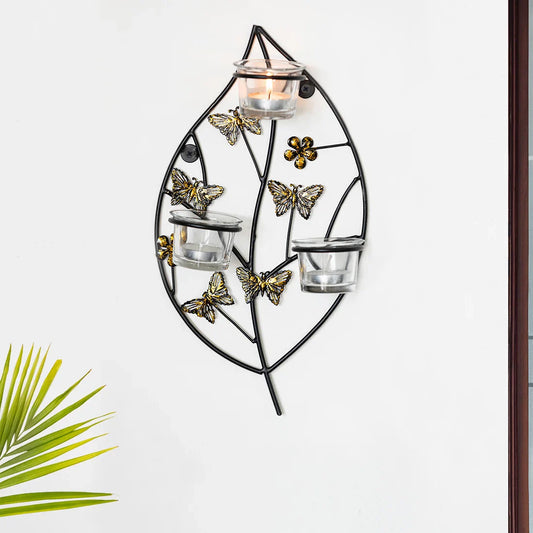 🦋 Butterflies & Leaf Wall Tea Light Holder – Nature’s Elegance in Light