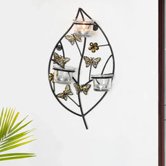 🦋 Butterflies & Leaf Wall Tea Light Holder – Nature’s Elegance in Light