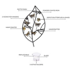 🦋 Butterflies & Leaf Wall Tea Light Holder – Nature’s Elegance in Light