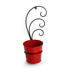 The Red Bucket' Wall Planter Pot With Curved Holder In Galvanized Iron