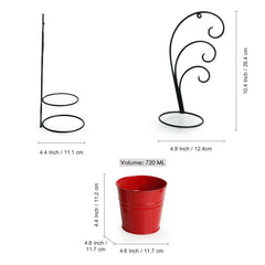 The Red Bucket' Wall Planter Pot With Curved Holder In Galvanized Iron