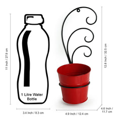 The Red Bucket' Wall Planter Pot With Curved Holder In Galvanized Iron