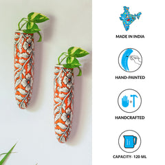 'Fiery Marigold' Hand-painted Wall Planter Pots In Ceramic (Set of 2)