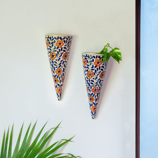 'Dazzling Posy 'Hand-painted Wall Planter Pots In Ceramic (Set of 2)