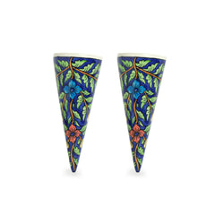 'Floral Cones ' Hand-painted Wall Planter Pots In Ceramic (Set of 2)