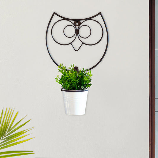 Wide Eyed Owl' Wall Planter Pot In Galvanized Iron (33 cm | 1 Planter Pot)