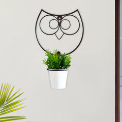 Wide Eyed Owl' Wall Planter Pot In Galvanized Iron (33 cm | 1 Planter Pot)