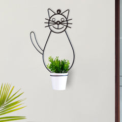 Smiling Cat' Wall Planter Pot In Galvanized Iron (40.6 cm | 1 Planter Pot)
