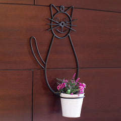 Smiling Cat' Wall Planter Pot In Galvanized Iron (40.6 cm | 1 Planter Pot)