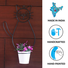 Smiling Cat' Wall Planter Pot In Galvanized Iron (40.6 cm | 1 Planter Pot)