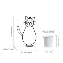 Smiling Cat' Wall Planter Pot In Galvanized Iron (40.6 cm | 1 Planter Pot)