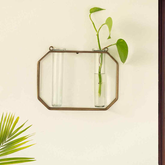 Modern Glass Garden' Test Tube Wall Planter/Vases (17.8 cm | Golden)