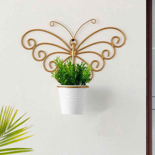 'Svarn Titli' Wall Planter Pot In Galvanized Iron (25.4 cm, Brass Finish)