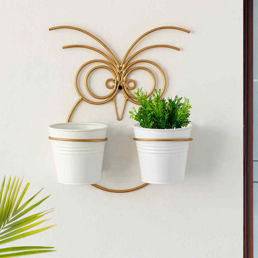 'Owl' Wall Planter Pots In Galvanized Iron (30.5 cm, Brass Finish)