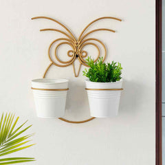 'Owl' Wall Planter Pots In Galvanized Iron (30.5 cm, Brass Finish)