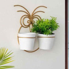 'Owl' Wall Planter Pots In Galvanized Iron (30.5 cm, Brass Finish)
