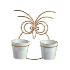 'Owl' Wall Planter Pots In Galvanized Iron (30.5 cm, Brass Finish)
