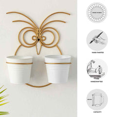 'Owl' Wall Planter Pots In Galvanized Iron (30.5 cm, Brass Finish)