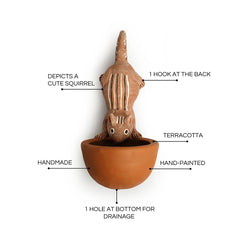 'Squeaking Squirrel' Wall Planter Pot In Terracotta (29 cm, Hand-Painted)