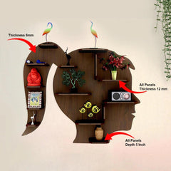 Girl Backlit Designer Wooden Wall Shelf / Book Shelf / Night Light, Walnut Finish