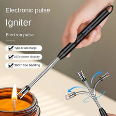 USB Rechargeable Lighter, Rechargeable Electric Gas Lighter Plasma Flameless Windproof USB Lighter 360° Flexible Neck Arc to Light Puja Lamps, Gas Stove, Candles