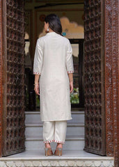 Women's Cotton Embroidered Straight Kurti With Pant and Dupatta Set