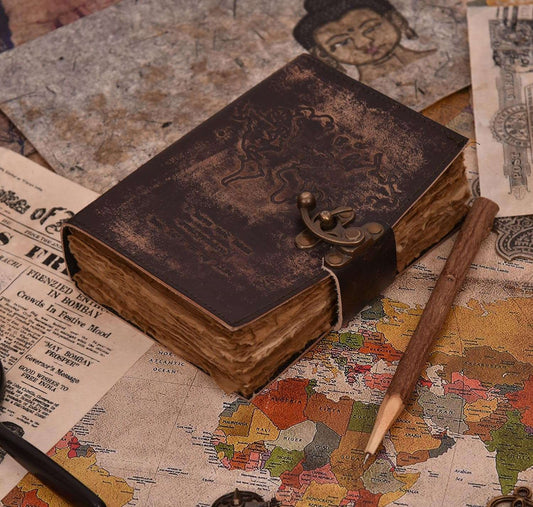 Genuine Leather Diary | Vintage Handmade Leather Journal | Premium Antique LOCK Closure | 200 Handmade Deckle Edge Antique Pages -1