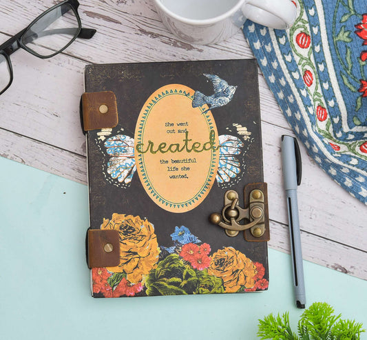 Handmade Printed Cardboard Journal Diary with Buckle Lock Unruled 200 Pages Notepad Personal Diaries for Men and Women -1