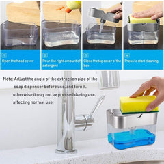 2 in 1 Soap Dispenser for Kitchen Sink Accessories Dishwasher Liquid Holder Liquid Dispenser Pump with Sponge Holder Bathroom Accessories Items