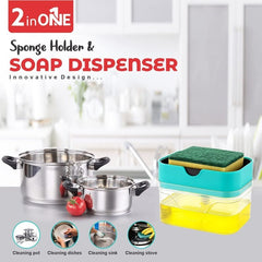 2 in 1 Soap Dispenser for Kitchen Sink Accessories Dishwasher Liquid Holder Liquid Dispenser Pump with Sponge Holder Bathroom Accessories Items