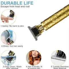 Professional Vintage T9 Trimmer Cordless Hair Clipper for Men, USB Rechargeable, Stainless Steel Blade, 90-Minute Runtime, Includes 4 Limit Combs