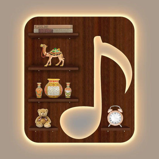 Music Symbol Note Backlit Wooden LED Light Wall Shelf with Walnut Finish