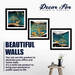 Premium 3 Pieces Wall Hanging Frame of Vector Illustration of Trees and Deer