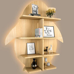Penguin Backlit Designer Wooden Wall Shelf / Book Shelf / Night Light, Light Oak Finish