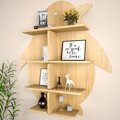 Penguin Backlit Designer Wooden Wall Shelf / Book Shelf / Night Light, Light Oak Finish