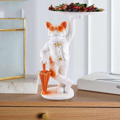 Cool Taddy Bear Showpiece for Home Decorative Showpiece | Taddy Bear with Paltter Statue for Home Decor Showpiece | Home Kitchen Decor | Office Decorative Item (White)