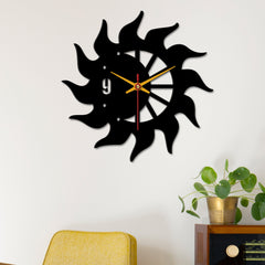 Sun Flames Wooden Wall Clock