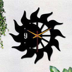 Sun Flames Wooden Wall Clock
