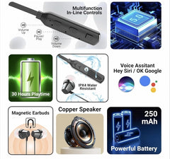 TMB M33 Bluetooth Earbuds - 6H Playtime, 250mAh Battery, Copper Speakers, Fast Charging, and Magnetic Buds (Black)