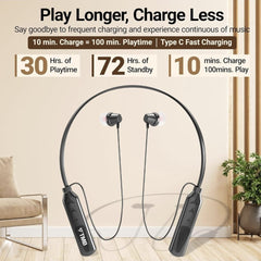 TMB M33 Bluetooth Earbuds - 6H Playtime, 250mAh Battery, Copper Speakers, Fast Charging, and Magnetic Buds (Black)