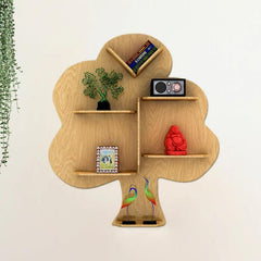 Tree Backlit Designer Wooden Wall Shelf / Book Shelf / Night Light, Light Oak Finish