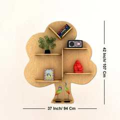 Tree Backlit Designer Wooden Wall Shelf / Book Shelf / Night Light, Light Oak Finish