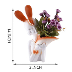 Decorative Flower Vases showpiece for Living Room, Bedroom, Kitchen, Dining Room, Office Decoration Home Decor 14 Inch (White Orange)