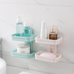 Double Layer Soap Dish Tray With Sticker (Random Color)